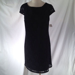 Black Lace Dress NWT 10 Shift Cap Sleeves Lined